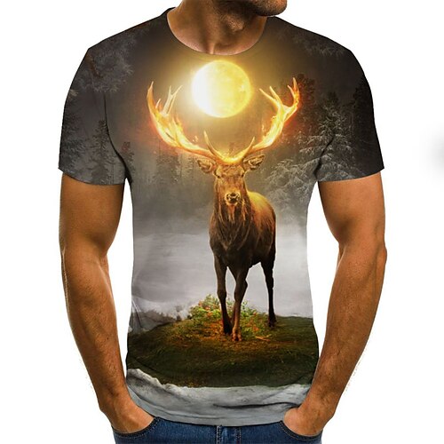 

Men's T shirt Tee Animal Color Block 3D Round Neck Gray Going out Club Short Sleeve Print Clothing Apparel Streetwear Punk & Gothic / Summer / Summer