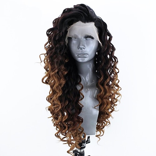 

Brown Wigs for Women Synthetic Lace Front Wig Curly Side Part Lace Front Wig Long Ombre Black / Medium Auburn Synthetic Hair 18-26 Inch Women's Adjustable Heat Resistant Party Ombre