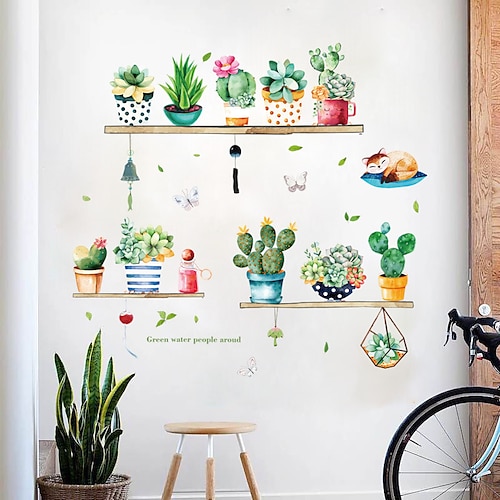 

Decorative Cactus Potted Plants Landscape Floral Botanical Wall Stickers Home Decoration Wall Decal Wall Decoration 70X50cm For Living Room Bedroom Kitchen