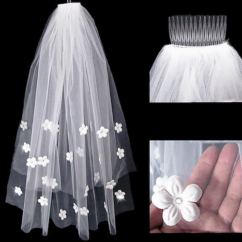 

Two-tier Stylish / Artistic Style Wedding Veil Elbow Veils with Scattered Bead Floral Motif Style / Solid 75 cm Tulle