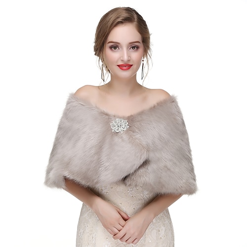 

Gray Faux Fur Wraps Bridal's Wraps Coats Jackets Cape Keep Warm Bridal Long Sleeve Faux Fur Wedding Wraps With Pure Color Brooch For Wedding Winter