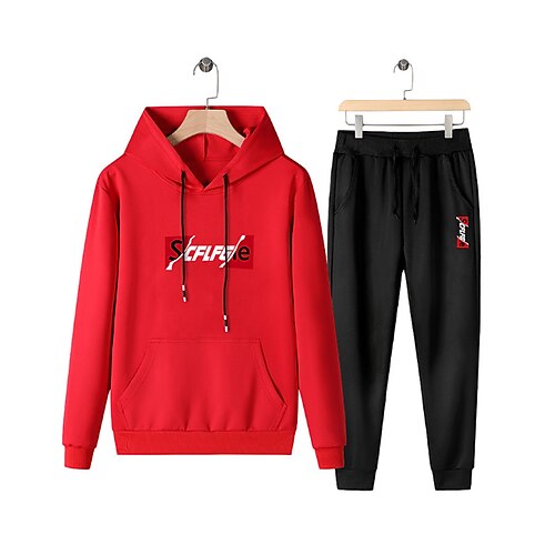 

Per uomo Set di Abbigliamento Sportivo Rosso Bianco Nero Con cappuccio Pop art Alfabetico Testo Giornaliero Sport Fine settimana Essenziale Informale Abbigliamento Felpe con cappuccio Felpe Taglia