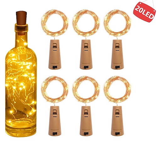 6 pz 2 m 20 led luci bottiglia di vino con sughero batteria incorporata led forma sughero filo di rame argento fata colorata mini luci stringa