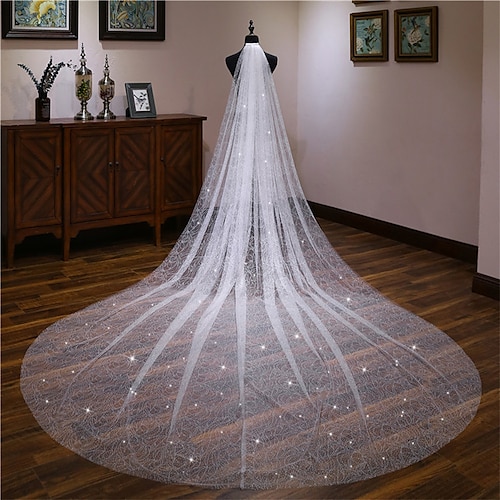 

One-tier Classic Style / Lace Wedding Veil Cathedral Veils with Solid / Pattern 157.48 in (400cm) POLY / Lace