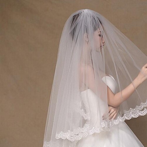 

Two-tier Classic Style / Lace Wedding Veil Elbow Veils with Solid / Pattern 31.5 in (80cm) POLY / Lace / Drop Veil