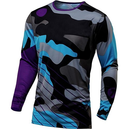 

21Grams Men's Cycling Jersey Downhill Jersey Dirt Bike Jersey Long Sleeve Mountain Bike MTB Road Bike Cycling Navy Rosy Pink Orange Camo / Camouflage Bike Jersey Thermal Warm UV Resistant Breathable