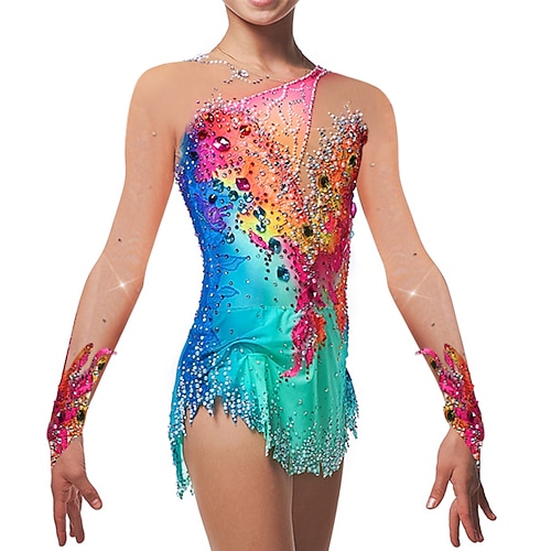 

Rhythmic Gymnastics Leotards Artistic Gymnastics Leotards Women's Girls' Leotard Spandex High Elasticity Handmade Sleeveless Competition Dance Rhythmic Gymnastics Artistic Gymnastics Royal Blue Light