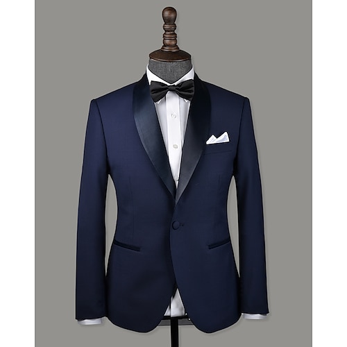 

Custom Tuxedos Wedding Special Occasion Event Party Shawl Collar Navy Blue Wool