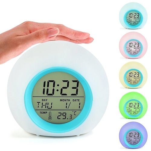 

Color Changing LED Light Digital Alarm Clocks Touch Control Kids Children Wake Up Alarm Clock Thermometer Nature Music Gifts