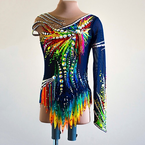 

Rhythmic Gymnastics Leotards Artistic Gymnastics Leotards Women's Girls' Leotard Spandex High Elasticity Handmade Long Sleeve Competition Dance Rhythmic Gymnastics Artistic Gymnastics Dark Blue