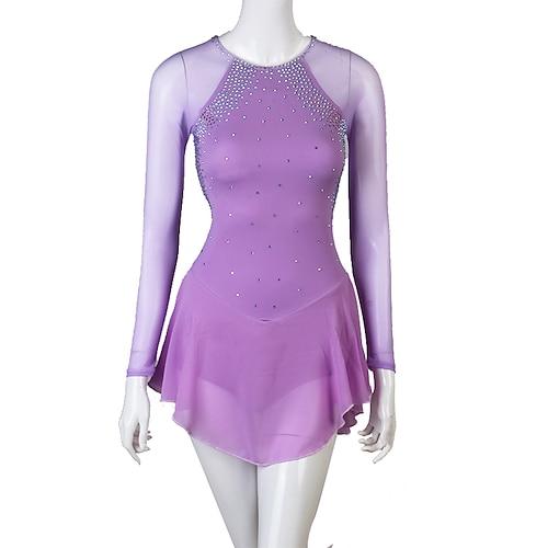 

Figure Skating Dress Women's Girls' Ice Skating Dress Outfits Purple Patchwork Mesh Spandex High Elasticity Practice Professional Competition Skating Wear Handmade Crystal / Rhinestone Figure Skating