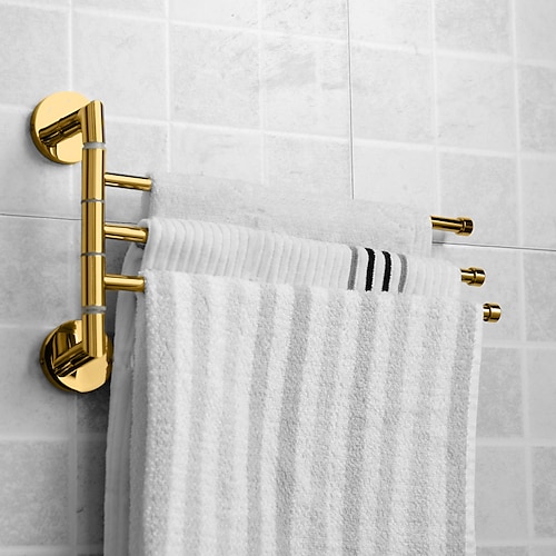 

Towel Bar Modern Polished Brass Bathroom Towel Rack with 3 Rod Household Golden 1PC