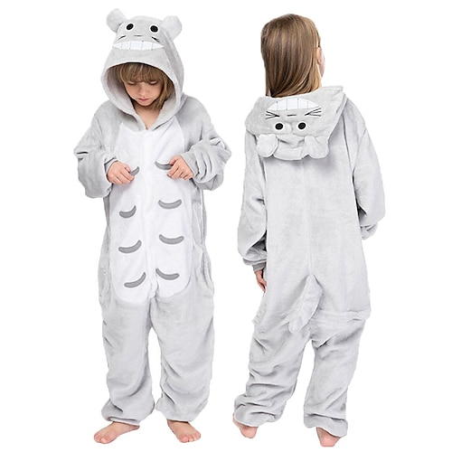 

Barne Kigurumi-pysjamas Kat Totoro Helfarge Onesie-pysjamas Flannelstoff Cosplay Til Gutter og jenter Jul Pysjamas med dyremotiv Tegnefilm Festival / høytid kostymer