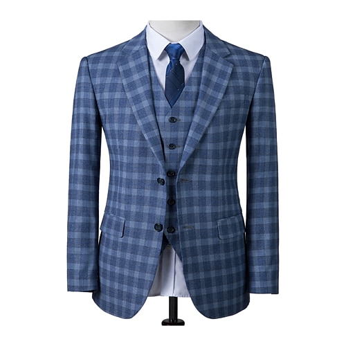 

Custom Suit Wedding Special Occasion Event Party Notch Scotland Blue Plaid Wool