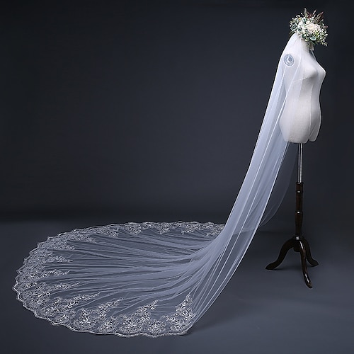 

One-tier Antique / Sweet Style Wedding Veil Cathedral Veils with Paillette 157.48 in (400cm) Lace / Classic