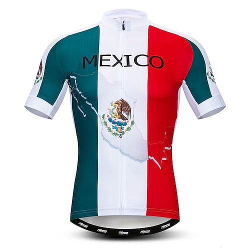 

21Grams Men's Cycling Jersey Short Sleeve Bike Jersey Top with 3 Rear Pockets Mountain Bike MTB Road Bike Cycling Breathable Quick Dry Moisture Wicking Front Zipper White Mexico National Flag / Lycra