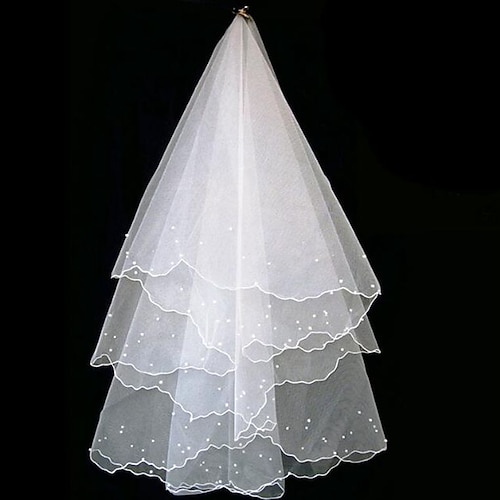 

One-tier Classic & Timeless Wedding Veil Elbow Veils with Faux Pearl / Trim Tulle