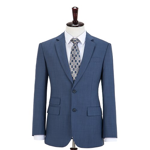 

Custom Suit Wedding Special Occasion Event Party Notch Steel Blue Plaid Wool