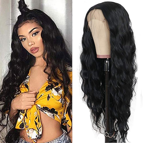 

Synthetic Lace Front Wig Loose Wave Water Wave Kardashian Middle Part with Baby Hair Lace Front Wig Long Black Synthetic Hair 18-30 inch Women's Heat Resistant Classic Synthetic Black