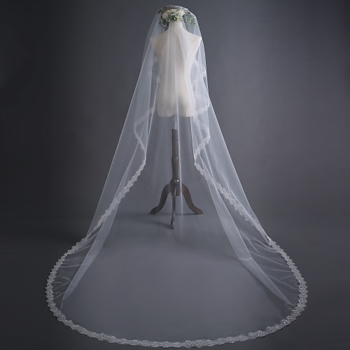 

One-tier Sweet Style / Classic Wedding Veil Cathedral Veils with Solid / Paillette 118.11 in (300cm) 100% Polyester