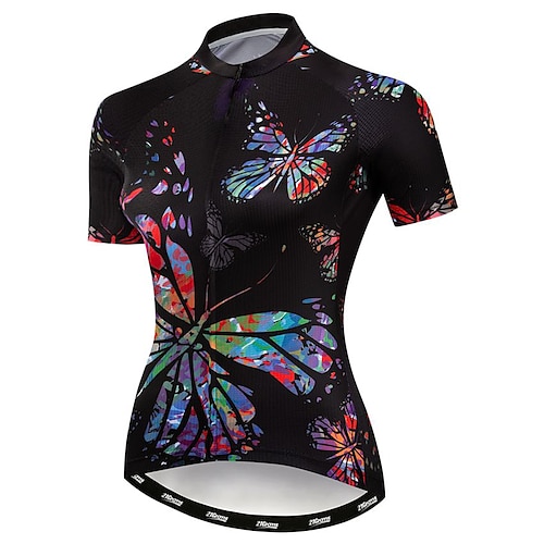

21Grams Women's Cycling Jersey Short Sleeve Bike Jersey Top with 3 Rear Pockets Mountain Bike MTB Road Bike Cycling Breathable Quick Dry Moisture Wicking Back Pocket Black Butterfly Polyester Elastane