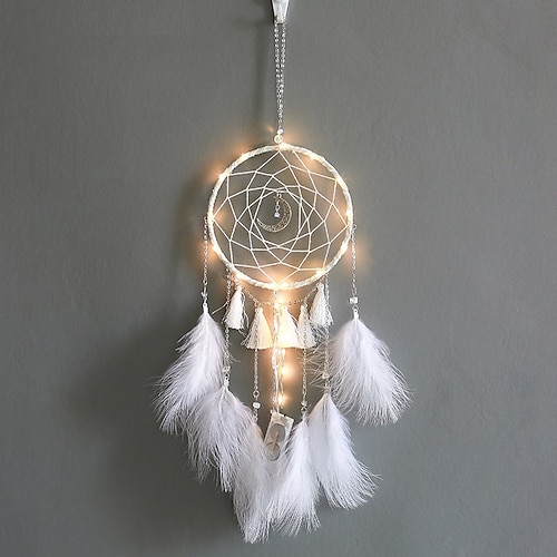 

Dream Catcher With Lights Staycation Feathers Hand-Woven Ornaments Birthday Graduation Gift Wall Hanging Decor Home Decoration
