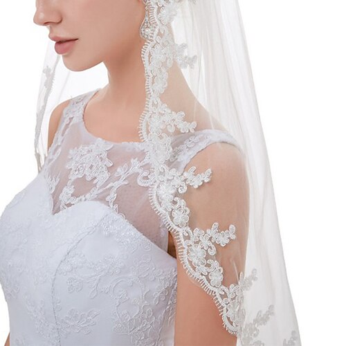 

One-tier Classic Style / Lace Wedding Veil Fingertip Veils with Solid / Pattern POLY / Lace