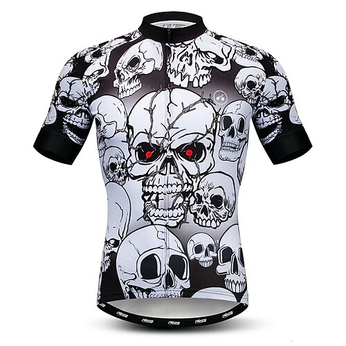 

21Grams Men's Cycling Jersey Short Sleeve Bike Jersey Top with 3 Rear Pockets Mountain Bike MTB Road Bike Cycling Breathable Quick Dry Moisture Wicking Front Zipper Black White Skull Sugar Skull