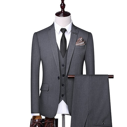 

Black Gray Brown Men's Valentine's Day Suits 3 Piece Solid Colored Tailored Fit Single Breasted One-button 2022