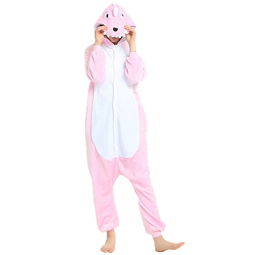 Adulto Pijamas Kigurumi Dinossauro Animal Pijamas Macacão Lã Polar Rosa claro Cosplay Para Homens e Mulheres Pijamas Animais desenho animado Festival / Celebração Fantasias / Collant / Pijama Macacão