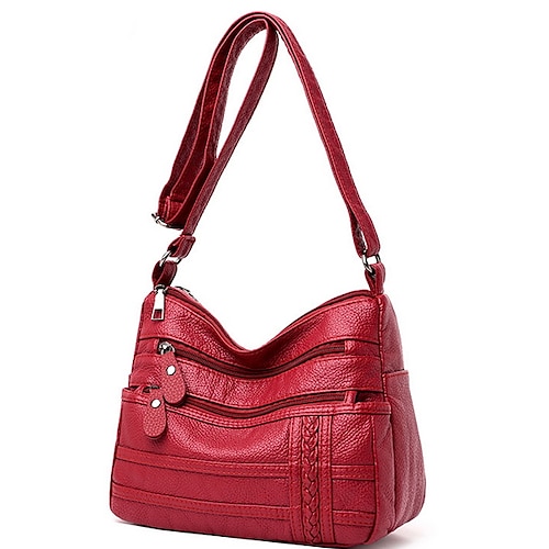 Women's Crossbody Bag PU Leather Daily Zipper Solid Color Black Red
