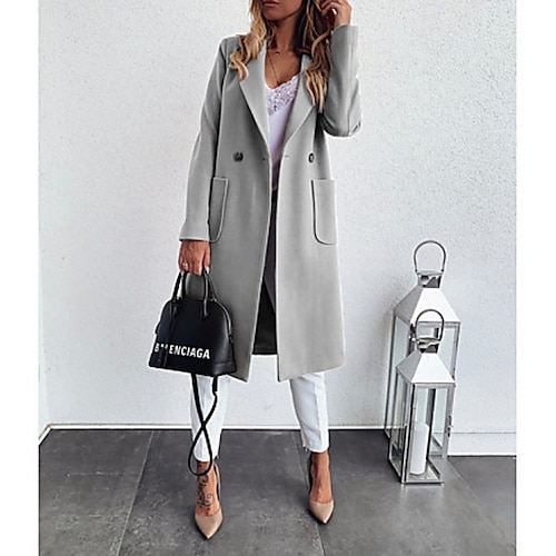 

Per donna Cappotto Strada Giornaliero Per eventi Inverno Autunno Primavera Lungo Cappotto Standard Antivento Tenere al caldo Informale Giacca Manica lunga Tinta unica Nero Cachi Grigio