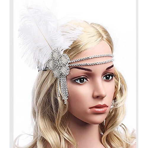 

The Great Gatsby Charleston Vintage 1920s Roaring Twenties Flapper Headband Women's Feather Costume Head Jewelry Vintage Cosplay Party Prom Sleeveless