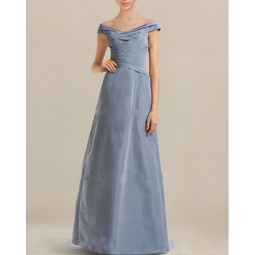 

A-Line Mother of the Bride Dress Elegant & Luxurious Off Shoulder Floor Length Taffeta Short Sleeve with Ruching 2022