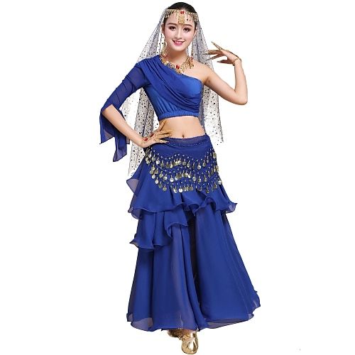 

Belly Dance Skirts Glitter Wave-like Paillette Women's Performance Theme Party Half-Sleeve Natural Chiffon