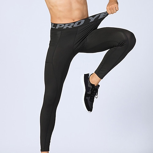 

Men's Running Tights Leggings Compression Pants with Phone Pocket High Waist Compression Clothing Winter Tummy Control Butt Lift Quick Dry Fitness Gym Workout Running Sportswear Activewear Black Dark