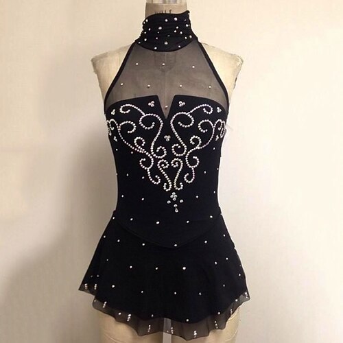 

Figure Skating Dress Women's Girls' Ice Skating Dress Outfits Black Patchwork Spandex High Elasticity Training Competition Skating Wear Handmade Patchwork Crystal / Rhinestone Sleeveless Ice Skating