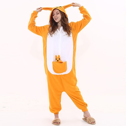 Erwachsene Kigurumi-Pyjamas Känguru Tier Patchwork Pyjamas-Einteiler Polar-Fleece Kunstfaser Cosplay Für Herren und Damen Halloween Tiernachtwäsche Karikatur Fest / Feiertage Kostüme