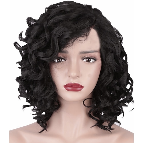 

Synthetic Wig Afro Curly Asymmetrical Machine Made Wig Short Black Synthetic Hair 11 inch Women's Best Quality curling Black / Daily Wear