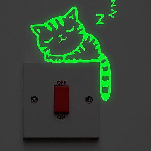 

dulce gato durmiente interruptor de luz pegatinas luminosas animales pegatinas de pared decoración del hogar etiqueta de la pared decoración de la pared 8.6 12.2 cm para sala de estar dormitorio