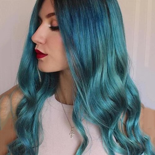

Synthetic Wig Body Wave Asymmetrical Wig Long Light Blue Synthetic Hair 25 inch Women's Blue ChristmasPartyWigs
