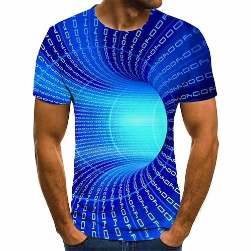 

Men's T shirt Tee Graphic Optical Illusion 3D Round Neck Green Blue Purple Pink Yellow 3D Print Plus Size Daily Short Sleeve Clothing Apparel Basic