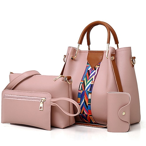 

Per donna sacchetto regola pelle sintetica Set di borse da 4 pezzi Giornaliero Cerniera Tinta unica Nero Bianco Rosa