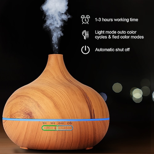 

550ml Aromatherapy Essential Oil Diffuser Wood Grain Remote Control Ultrasonic Air Humidifier Cool Mister with 7 Color LED Light