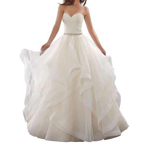 

A-Line Wedding Dresses Sweetheart Neckline Chapel Train Organza Strapless Plus Size with Side-Draped 2022