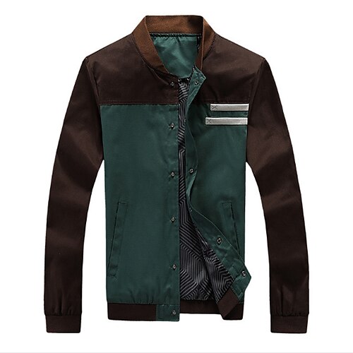 

Men's Jacket Daily Sports Work Spring Fall Winter Regular Coat Stand Collar Slim Jacket Long Sleeve Color Block Green