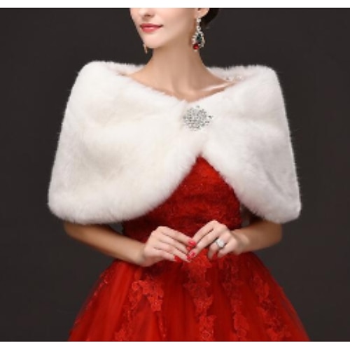 

Sleeveless Capelets Faux Fur Wedding Women's Wrap With Crystal Brooch