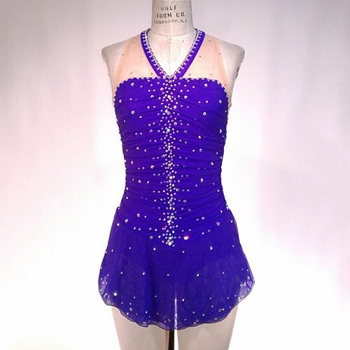 

Figure Skating Dress Women's Girls' Ice Skating Dress Outfits Purple Spandex High Elasticity Training Competition Skating Wear Handmade Patchwork Crystal / Rhinestone Sleeveless Ice Skating Figure