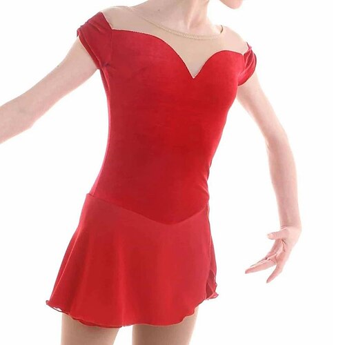 

Figure Skating Dress Women's Girls' Ice Skating Dress Outfits Red Spandex High Elasticity Training Competition Skating Wear Handmade Patchwork Sleeveless Ice Skating Figure Skating