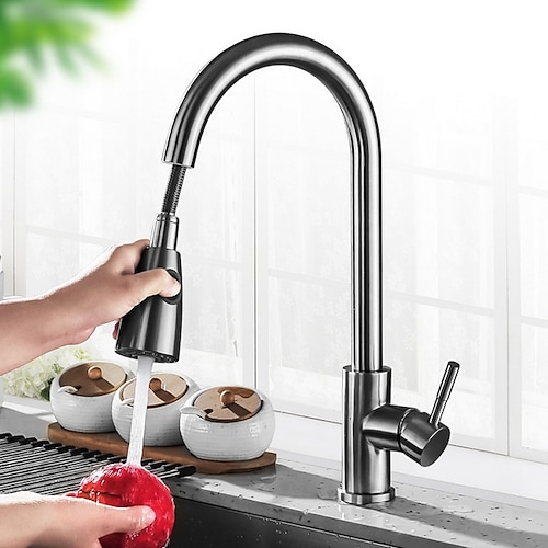 

Kitchen Faucet with Pull-out Sprayer,Brushed Nickell Rotatable 304 Stainless Steel High Arc Single Handle One Hole Kitchen Taps